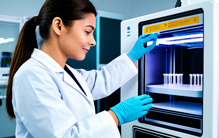 A professional biomedical engineer, fully clothed in a clean lab coat, meticulously operating an advanced bioprinter in a pristine, futuristic laboratory. The bioprinter features intricate nozzles precisely depositing layers of bio-ink onto a scaffold, with a subtle, glowing three-dimensional tissue structure taking shape. The scene emphasizes precision and cutting-edge technology. The lighting is bright and sterile, highlighting the sophisticated equipment. Perfect anatomy, correct proportions, natural pose, well-formed hands, proper finger count, natural body proportions, modest clothing, appropriate attire, professional dress, safe for work, appropriate content, family-friendly, high-quality photograph, ultra-detailed, sharp focus.