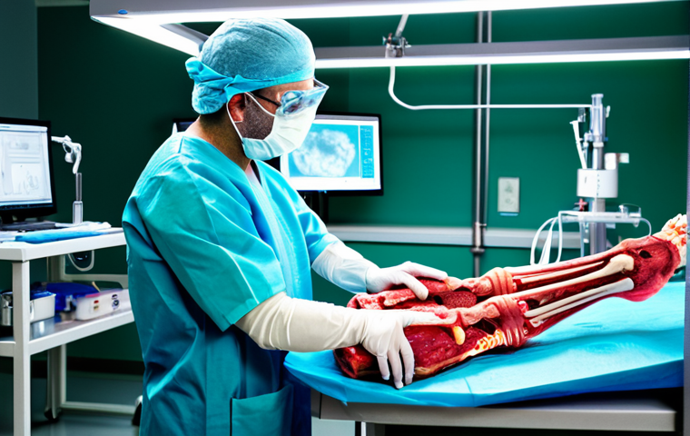 Bioprinted Bone Graft**

"A futuristic operating room. A surgeon carefully implants a customized, 3D bioprinted bone scaffold into a patient's fractured leg. The scaffold glows faintly, indicating cellular activity. High-tech medical equipment surrounds the scene. Perfect anatomy, correct proportions, safe for work, appropriate content, fully clothed, professional, medical illustration, detailed, realistic."

**