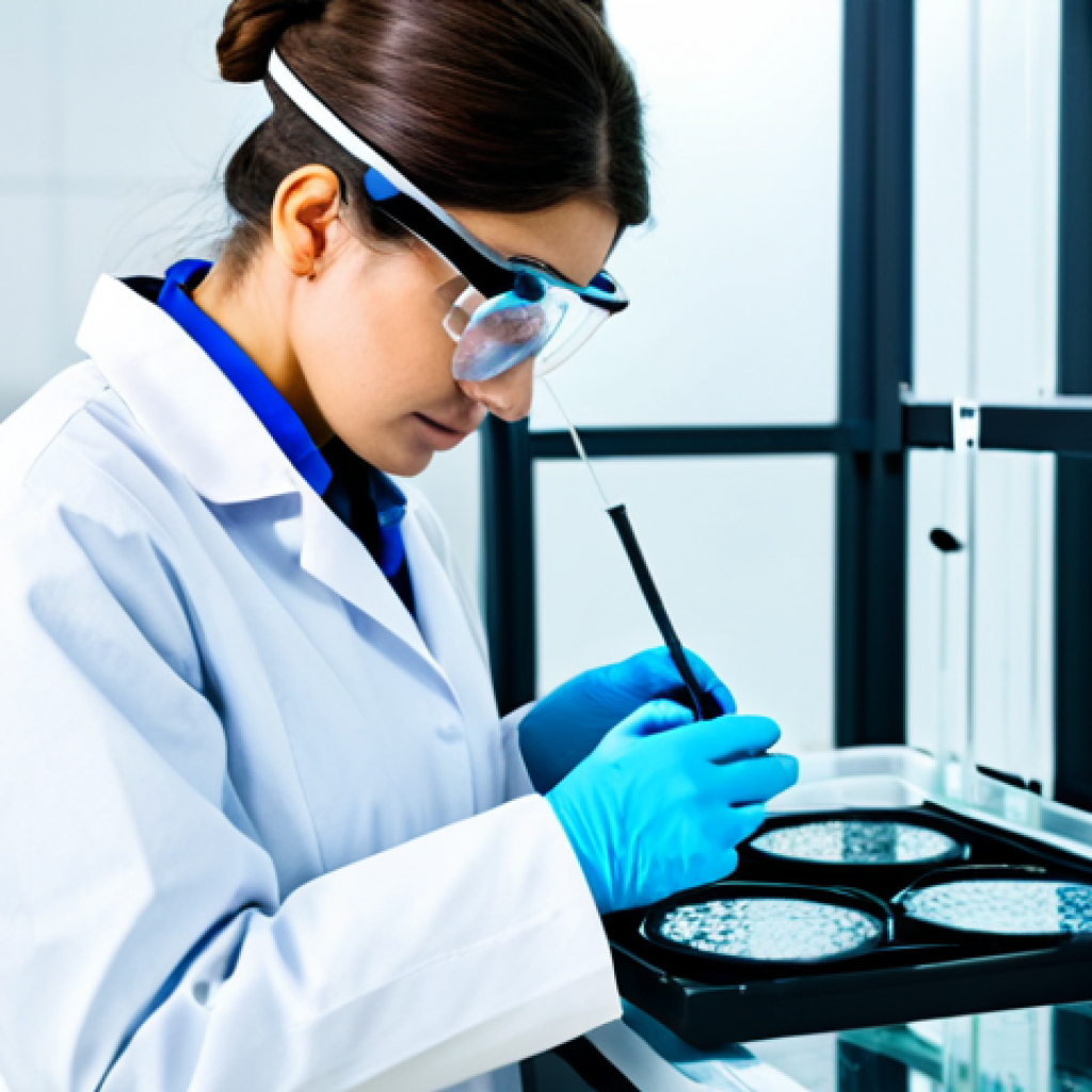 바이오프린팅 기술의 도전 과제 및 해결 방안 - **Prompt:** A researcher in a clean, modern laboratory, wearing a lab coat and safety goggles, caref...