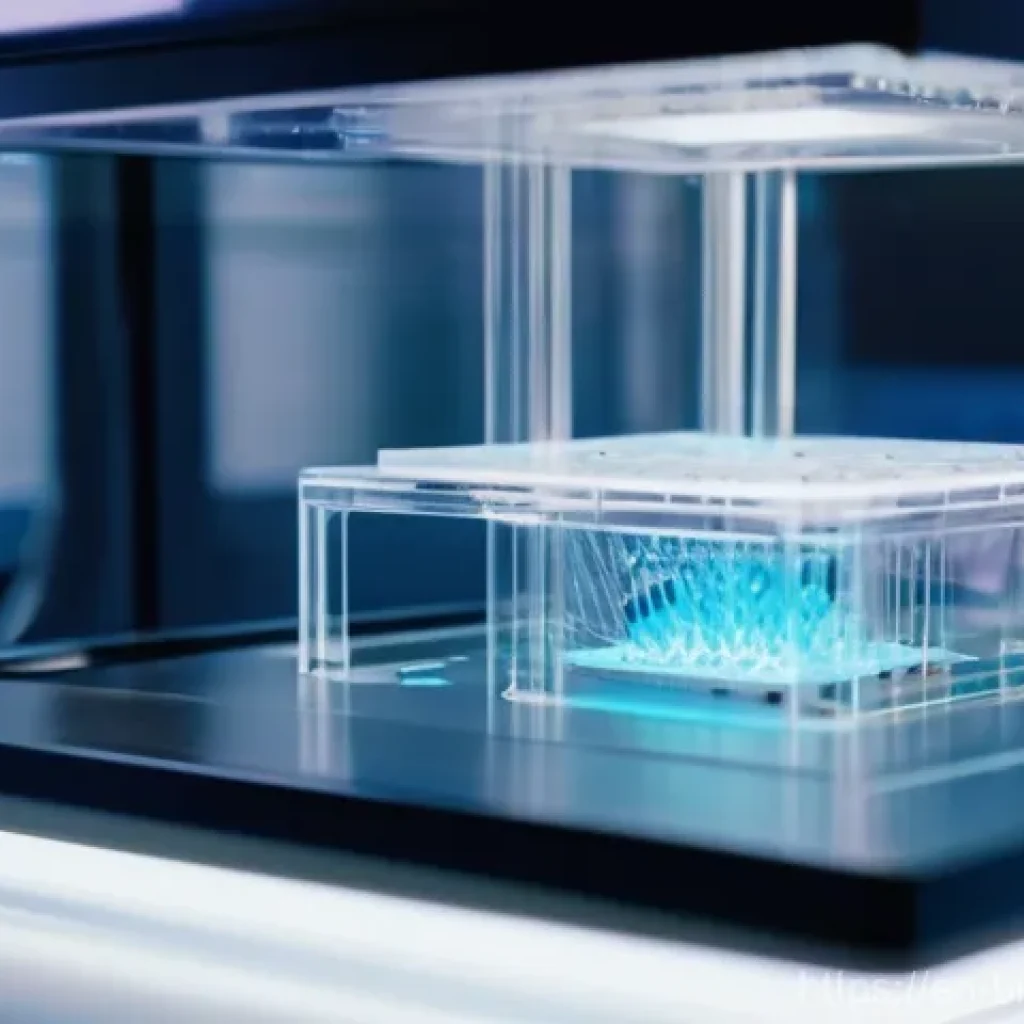 바이오프린팅을 위한 핵심 지식과 스킬 - **Prompt:** "A close-up, highly detailed shot of a sophisticated 3D bioprinter in a pristine, futuri...