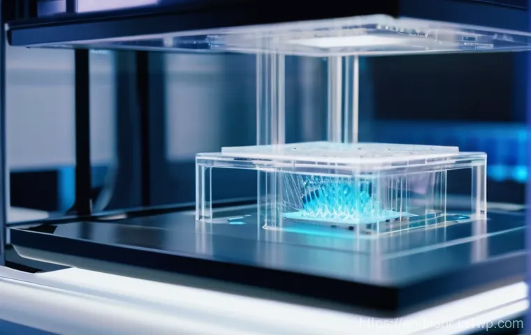 바이오프린팅을 위한 핵심 지식과 스킬 - **Prompt:** "A close-up, highly detailed shot of a sophisticated 3D bioprinter in a pristine, futuri...