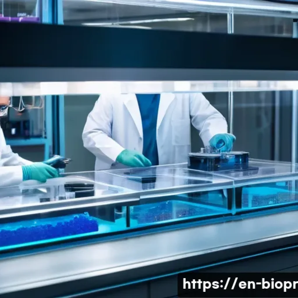 바이오프린팅의 실용적 적용을 위한 접근법 - A hyper-realistic, high-detail image of a cutting-edge 3D bioprinter in action within a pristine, fu...