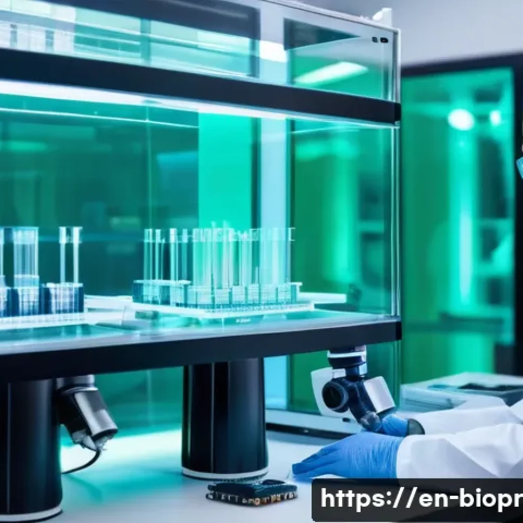 바이오프린팅 기술의 상용화 전망 - **Prompt:** A group of diverse scientists, both male and female, in a pristine, futuristic laborator...