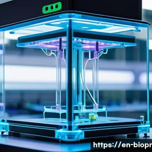 바이오프린팅과 생명과학의 통합 연구 - **Prompt:** A highly detailed, futuristic 3D bioprinter meticulously depositing layers of a glowing,...
