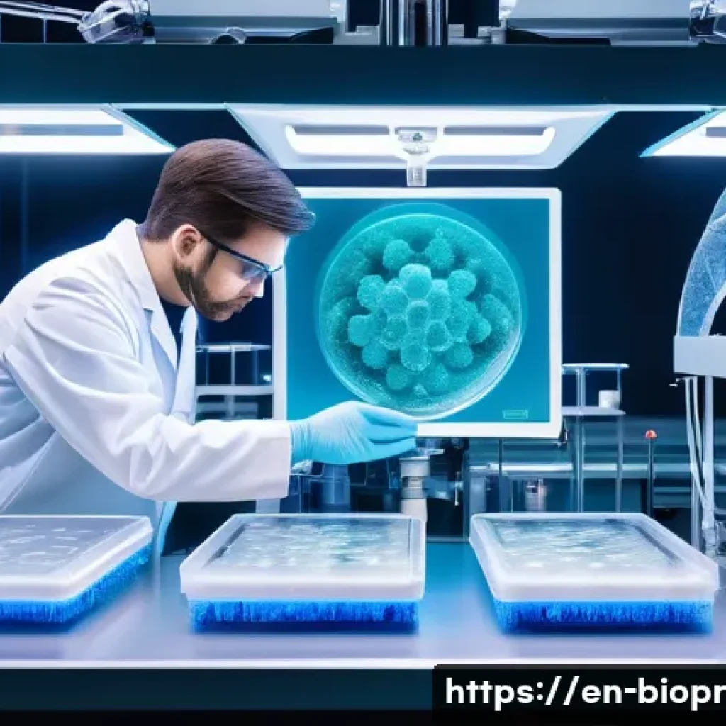 바이오프린팅을 활용한 맞춤형 치료 접근법 - A highly detailed futuristic bioprinting laboratory scene showcasing a state-of-the-art bioprinter f...