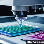 바이오프린팅과 환자 맞춤형 의료 혁신 - A highly detailed close-up illustration of a bio-printer depositing multiple layers of living cells ...