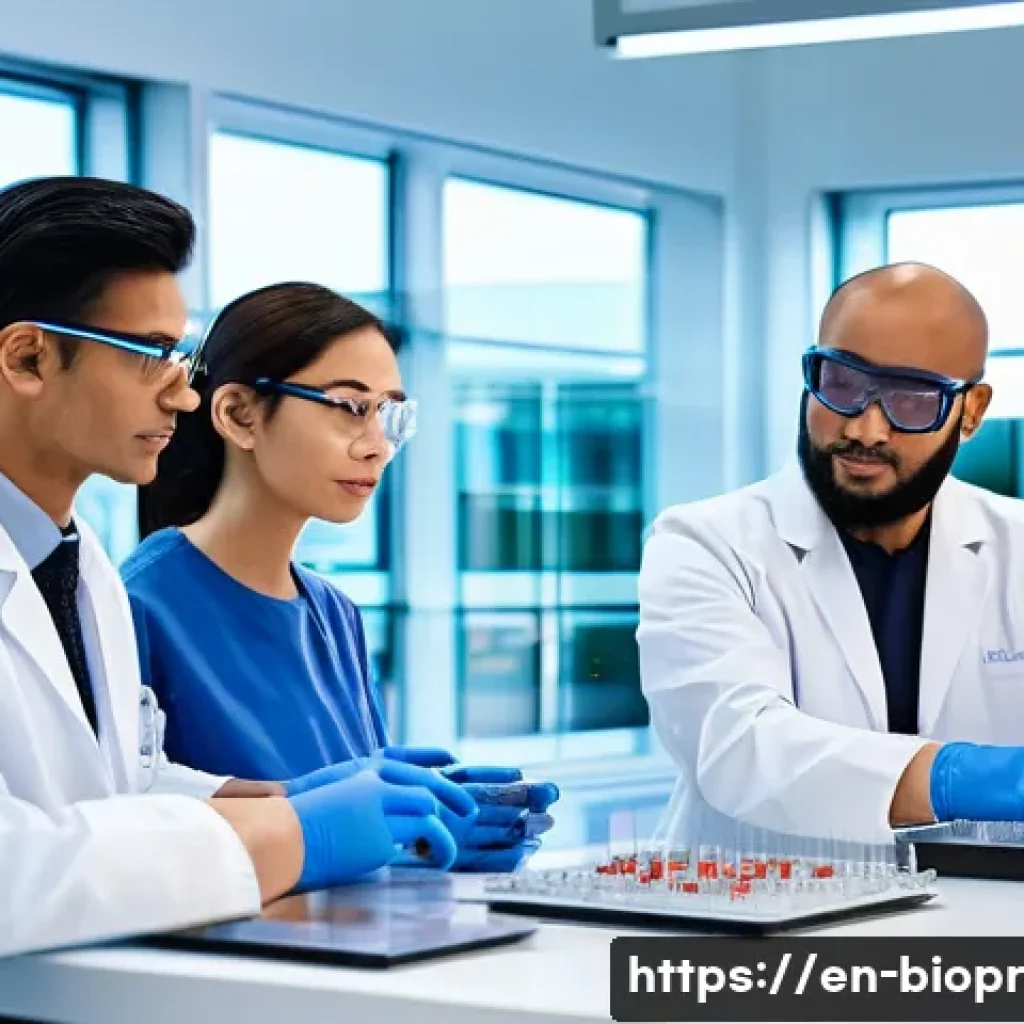 바이오프린팅 기술의 글로벌 협력 네트워크 - A high-tech international bioprinting research hub showcasing scientists from diverse ethnic backgro...