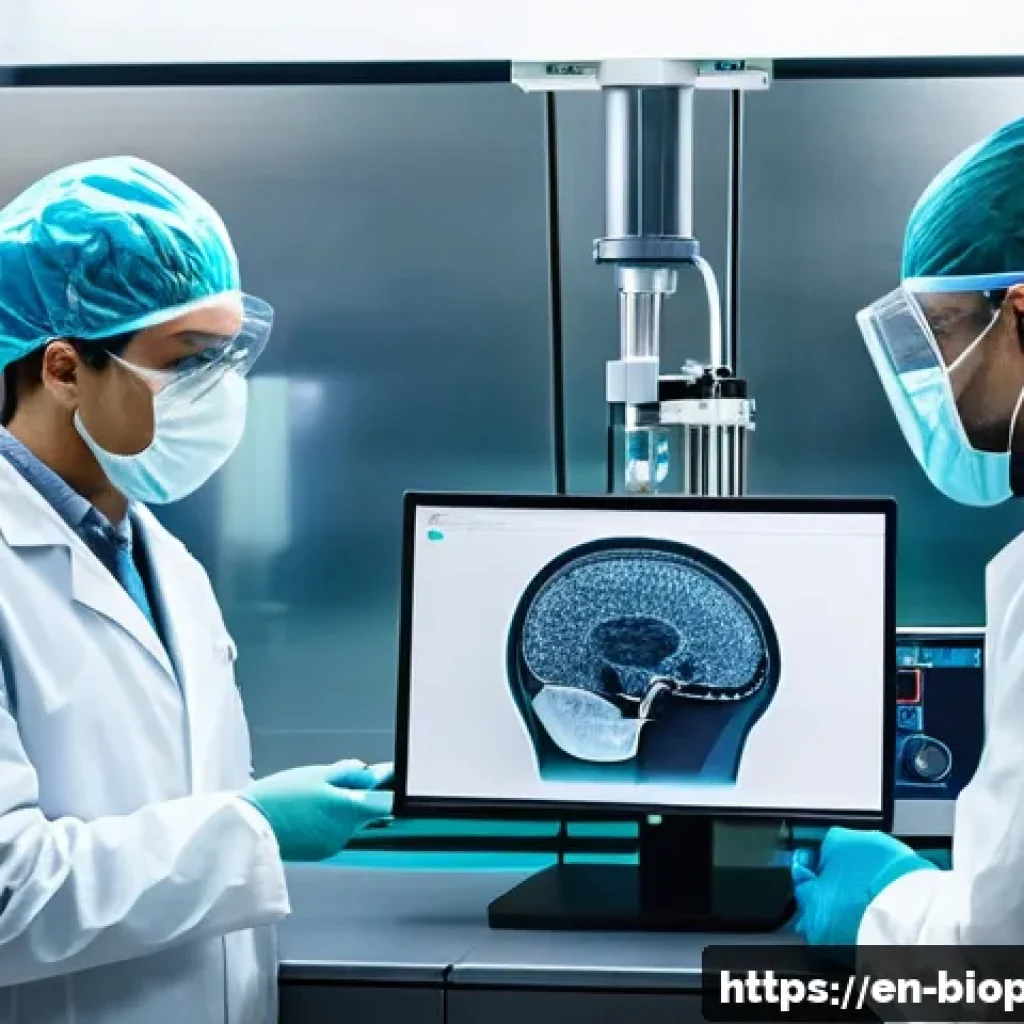 바이오프린팅과 의료 기기의 융합 가능성 - A high-tech medical laboratory scene showcasing a bioprinter fabricating a personalized cranial impl...