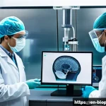Home 22 바이오프린팅과 의료 기기의 융합 가능성 - A high-tech medical laboratory scene showcasing a bioprinter fabricating a personalized cranial impl...