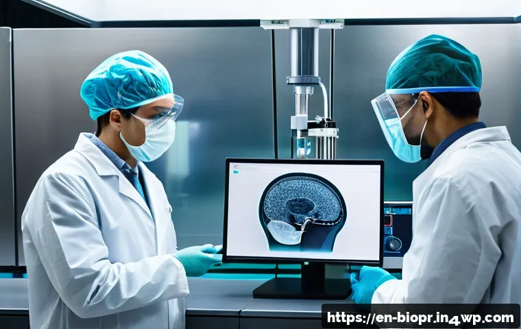바이오프린팅과 의료 기기의 융합 가능성 - A high-tech medical laboratory scene showcasing a bioprinter fabricating a personalized cranial impl...