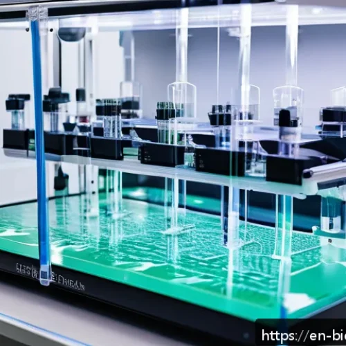 Home 31 바이오프린팅 관련 주요 기업 및 스타트업 소개 - A futuristic bioprinting laboratory scene showcasing a multi-material bioprinter in action, simultan...