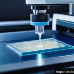 Home 18 바이오프린팅의 시장 변화에 따른 전략 수립 - A futuristic bioprinting laboratory scene showcasing a high-tech 3D bioprinter fabricating a persona...