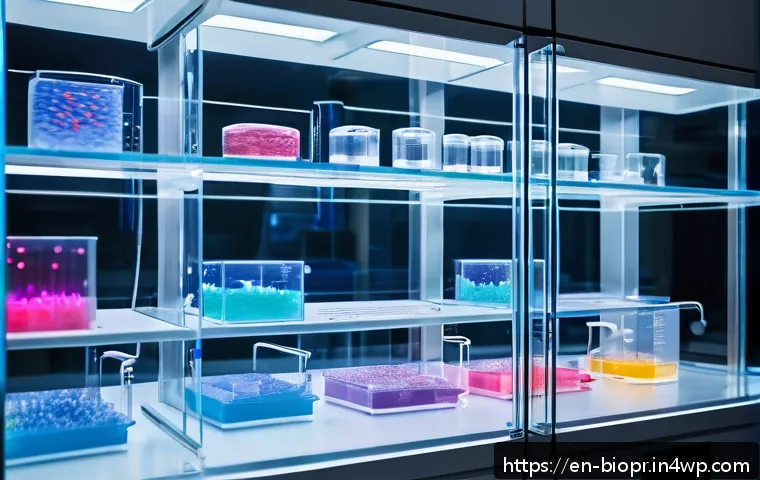 바이오프린팅의 기술적 진보와 산업 변화 - A futuristic bioprinting laboratory showcasing a high-tech multi-material 3D bioprinter actively fab...