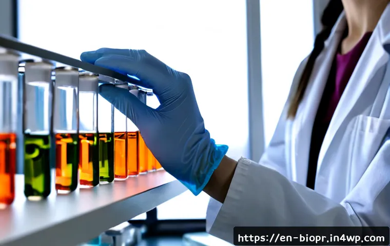 바이오프린팅을 이용한 약물 전달 시스템 개발 - Photorealistic biomedical laboratory scene, a scientist in clean white lab coat and protective glove...